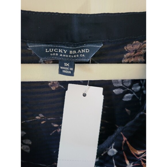 Lucky Brand Sheer Blouse Navy with Floral Pattern Size 1X - Picture 3 of 3